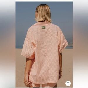 Daily Drills Orange Mango Seersucker Button Up Shirt XS/S